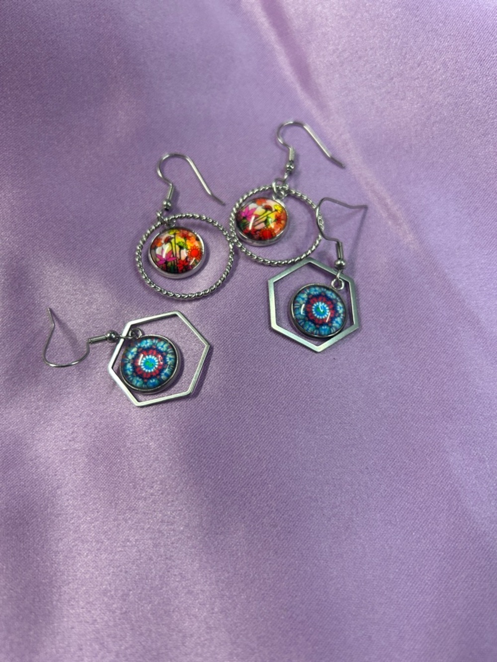 Colorful Mandala Drop Earrings in Blue & Multicolor 2 sets